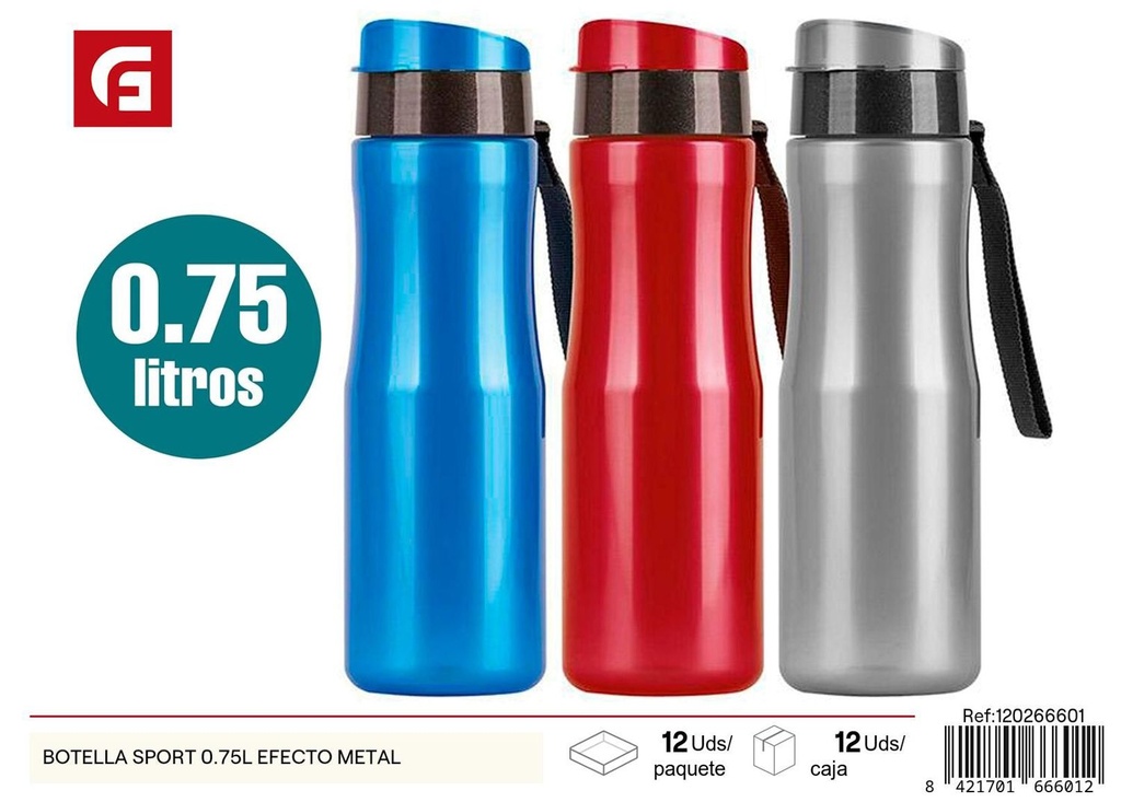 Botella deportiva 0.75L efecto metal