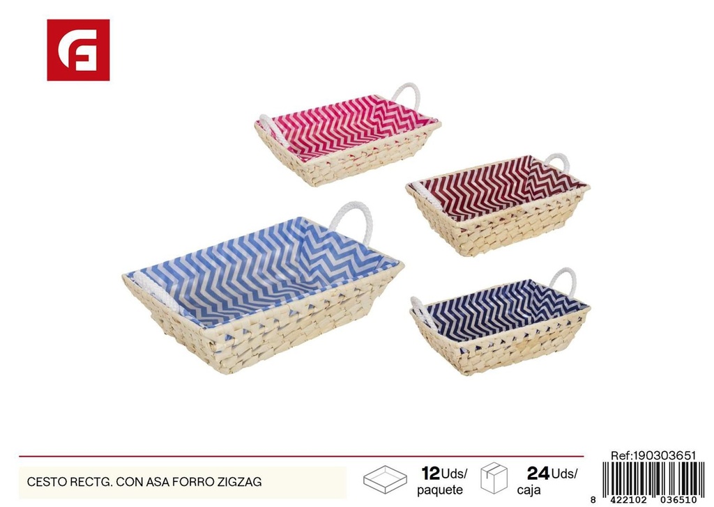 Cesta organizadora rectangular con asa y diseño zigzag