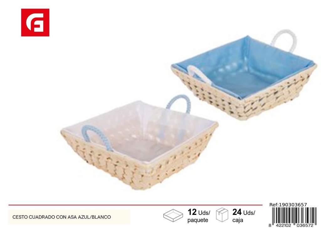 Cesto cuadrado con asa azul/blanco - Decoración del hogar