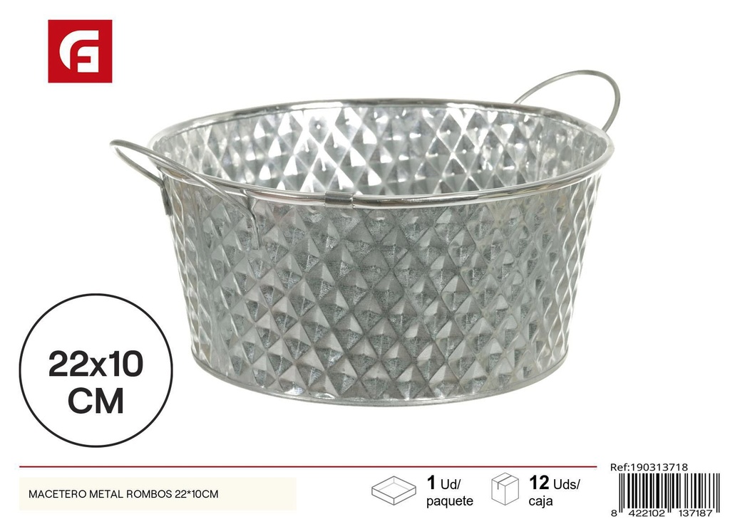 Macetero de metal con diseño de rombos 22x10cm para jardinería