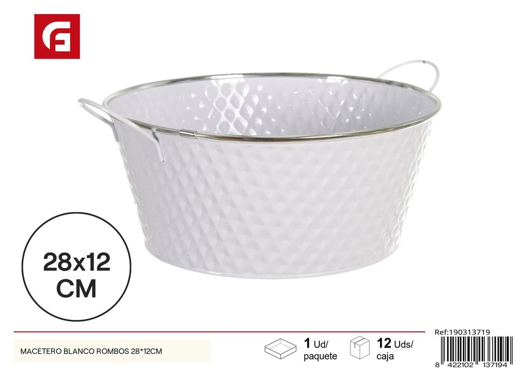Macetero metálico blanco rombos 28*12 cm - Jardinería decorativa