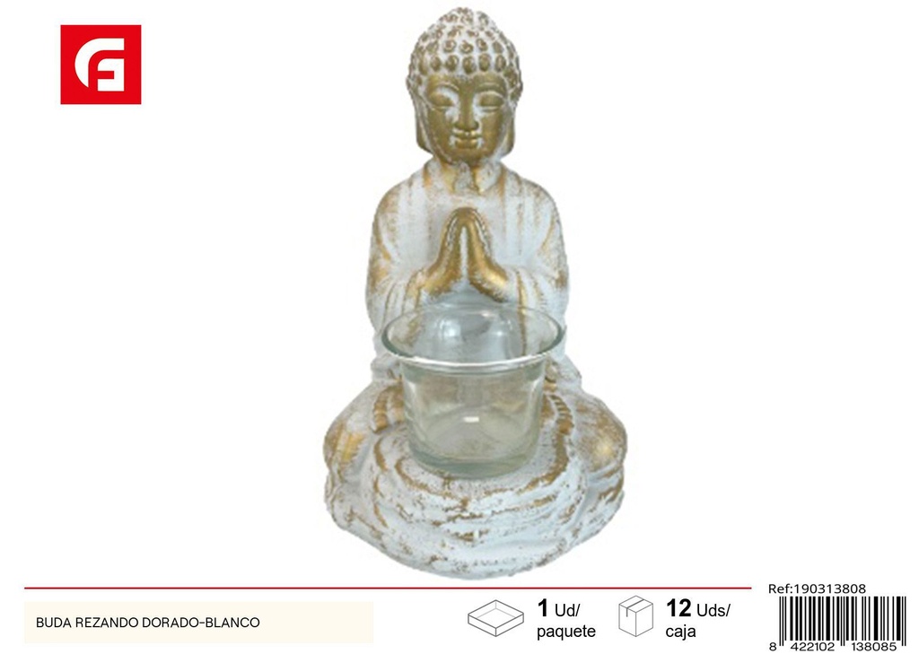 Figura de Buda rezando dorado-blanco decoración zen