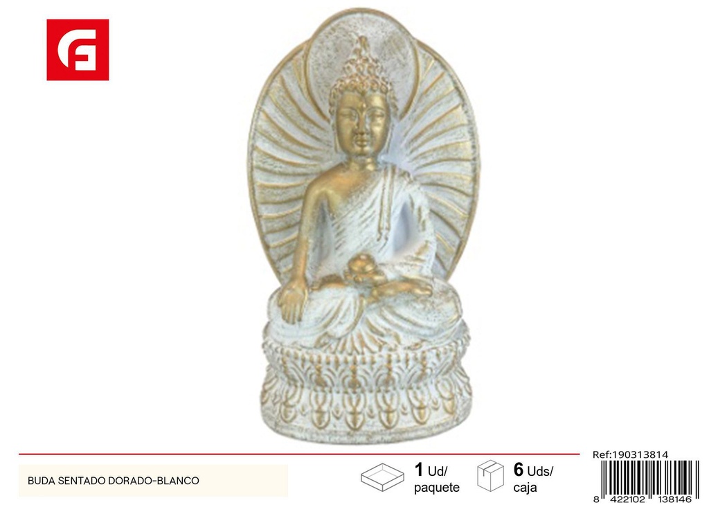 Buda sentado dorado-blanco para decoración