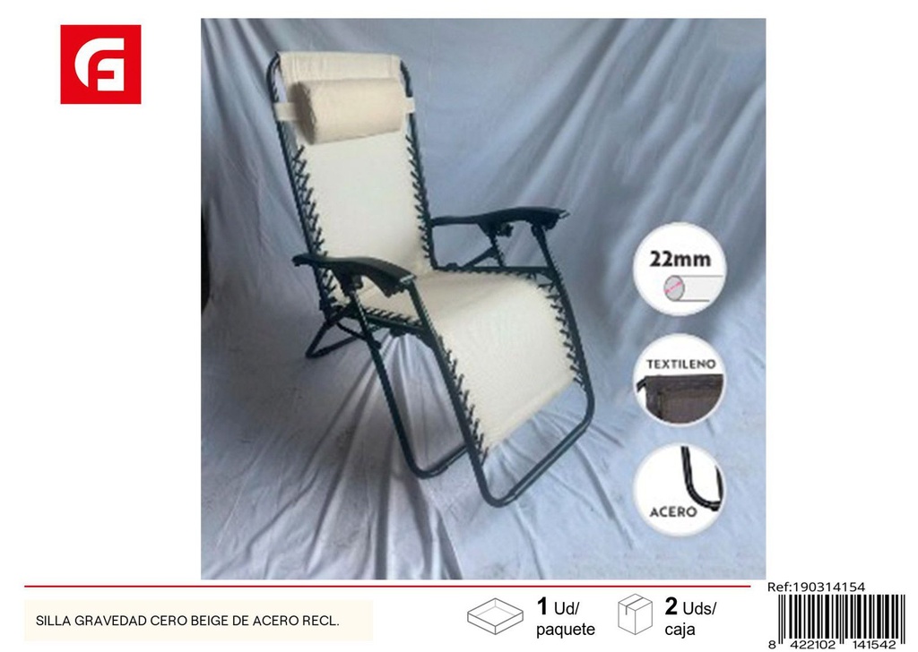 Silla de gravedad cero beige reclinable de acero para playa y jardín