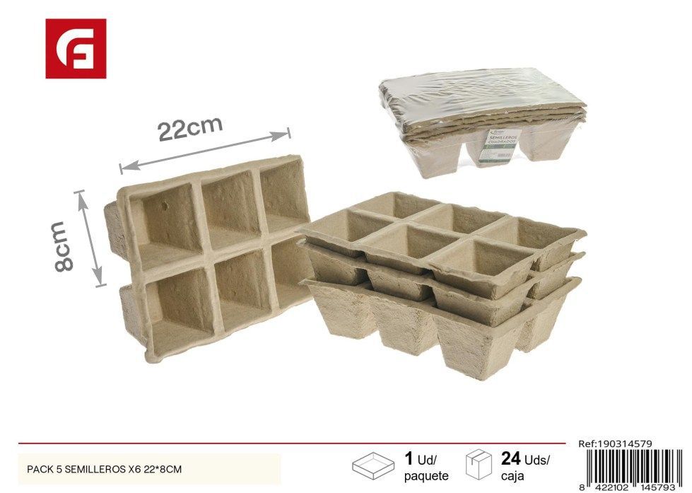 Pack de 5 semilleros de 6 celdas 22*8cm para jardinería