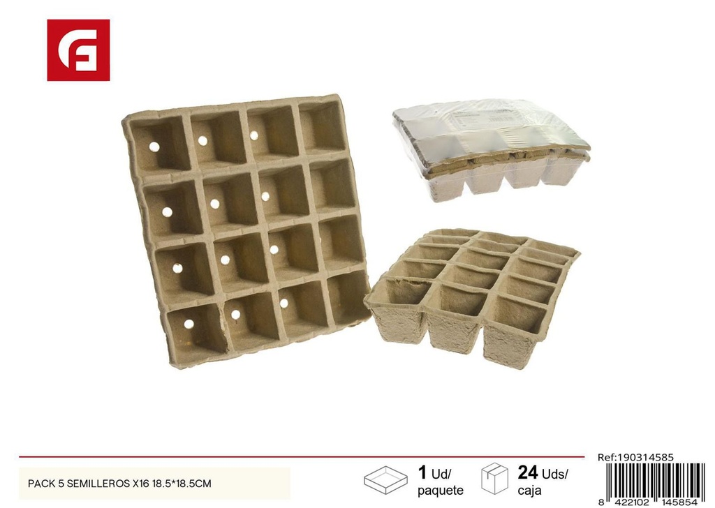 Pack de 5 semilleros 18.5x18.5cm para jardinería