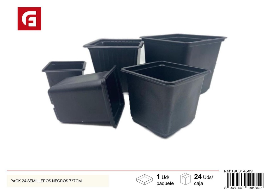 Pack 24 semilleros negros 7*7cm para jardinería