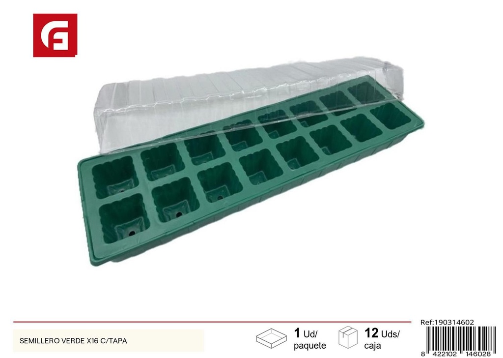 Semillero verde con tapa x16 - Accesorio para jardinería