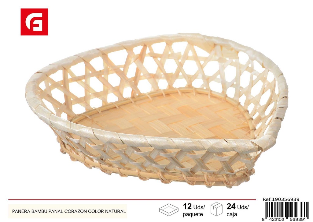 Panera de bambú en forma de corazón para almacenamiento de pan