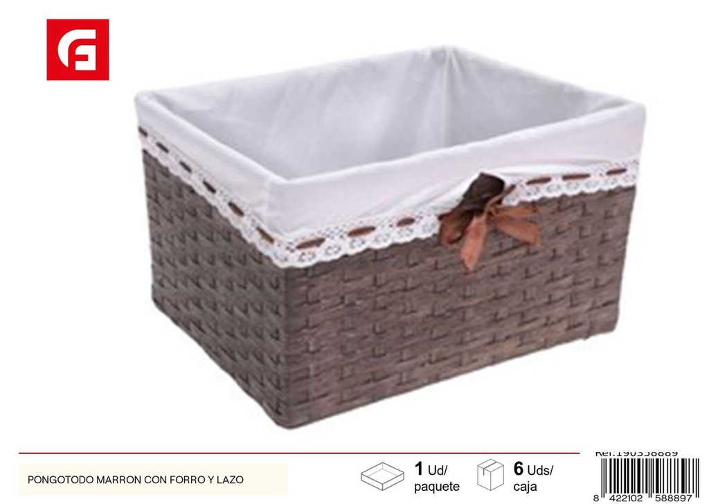 Cesta de mimbre marrón con forro y lazo - Decoración del hogar