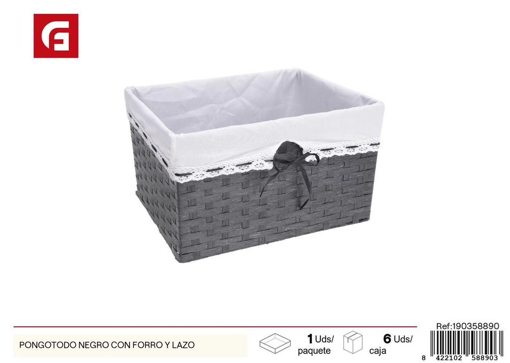 Cesta de mimbre negra con forro y lazo - Decoración del hogar