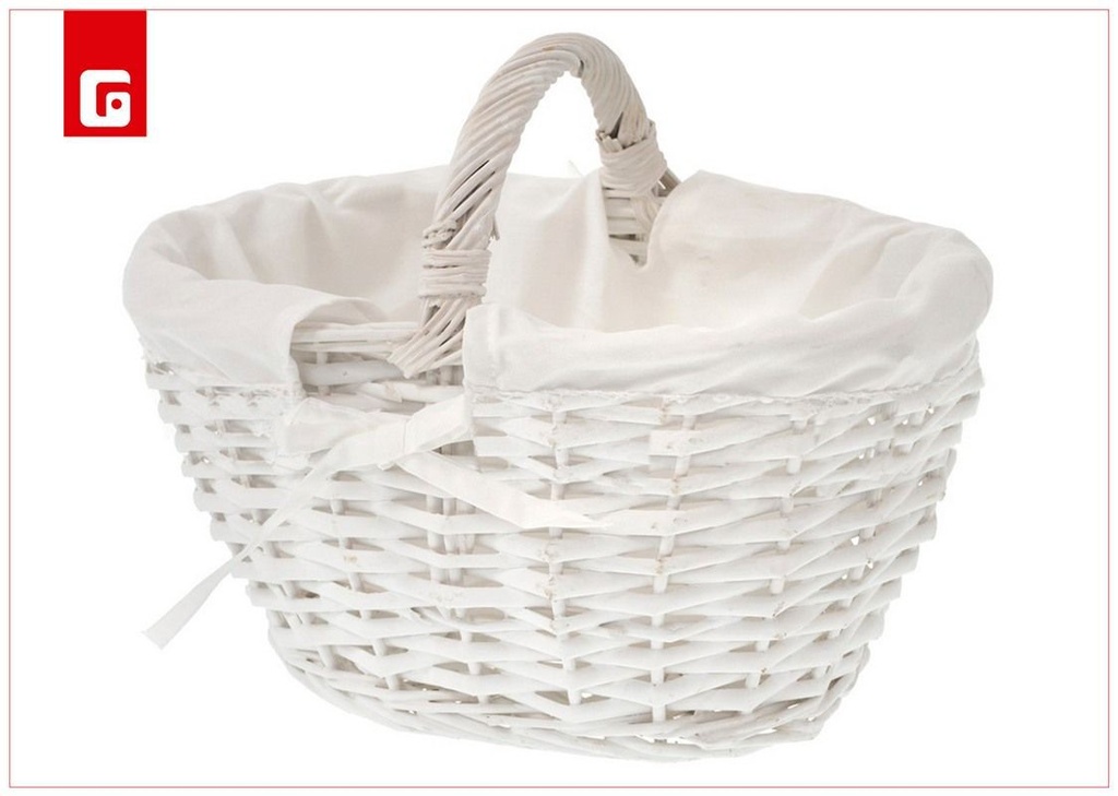 Cesta ovalada de mimbre blanca con forro para almacenamiento decorativo