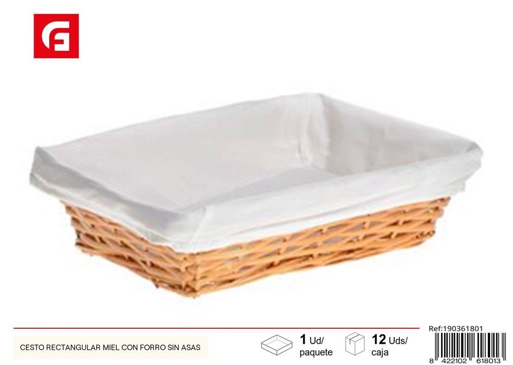 Cesta rectangular miel con forro sin asas para almacenamiento