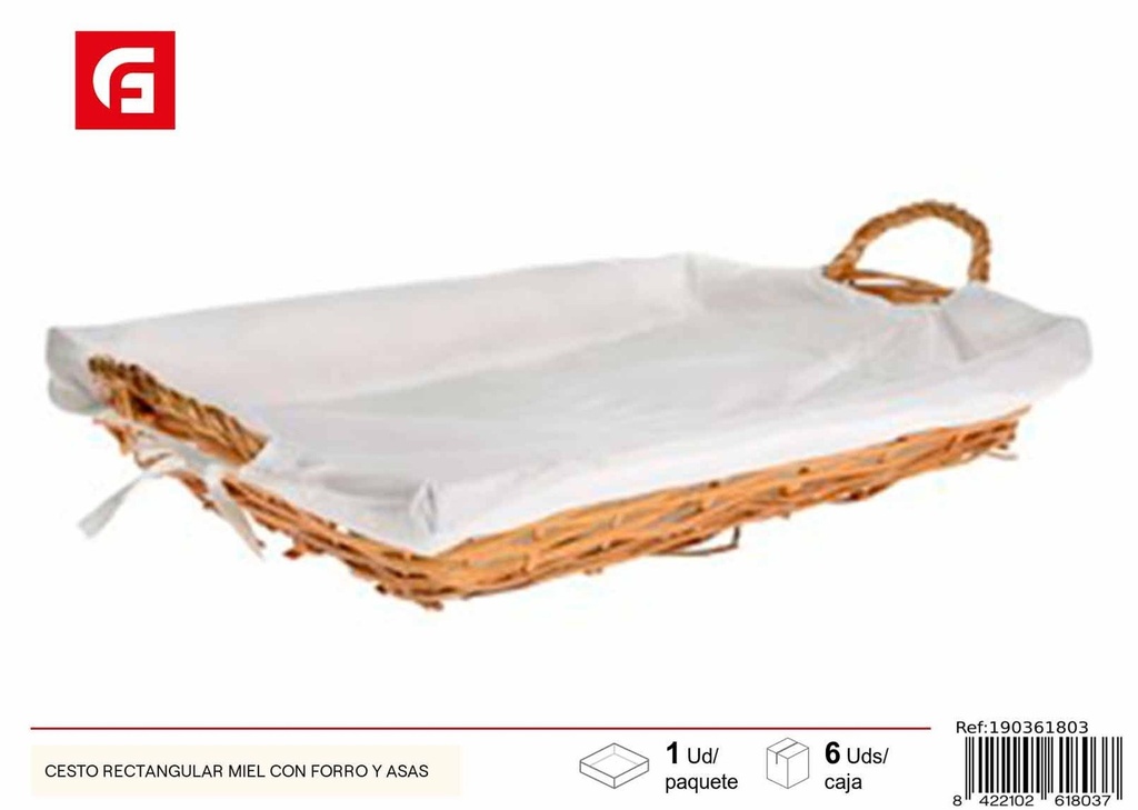 Cesto rectangular de miel con forro y asas - Decoración del hogar y cestas de mimbre