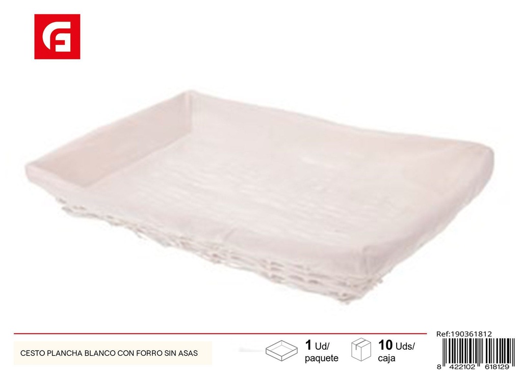 Cesto plano blanco con forro sin asas - Decoración del hogar y cestas de mimbre