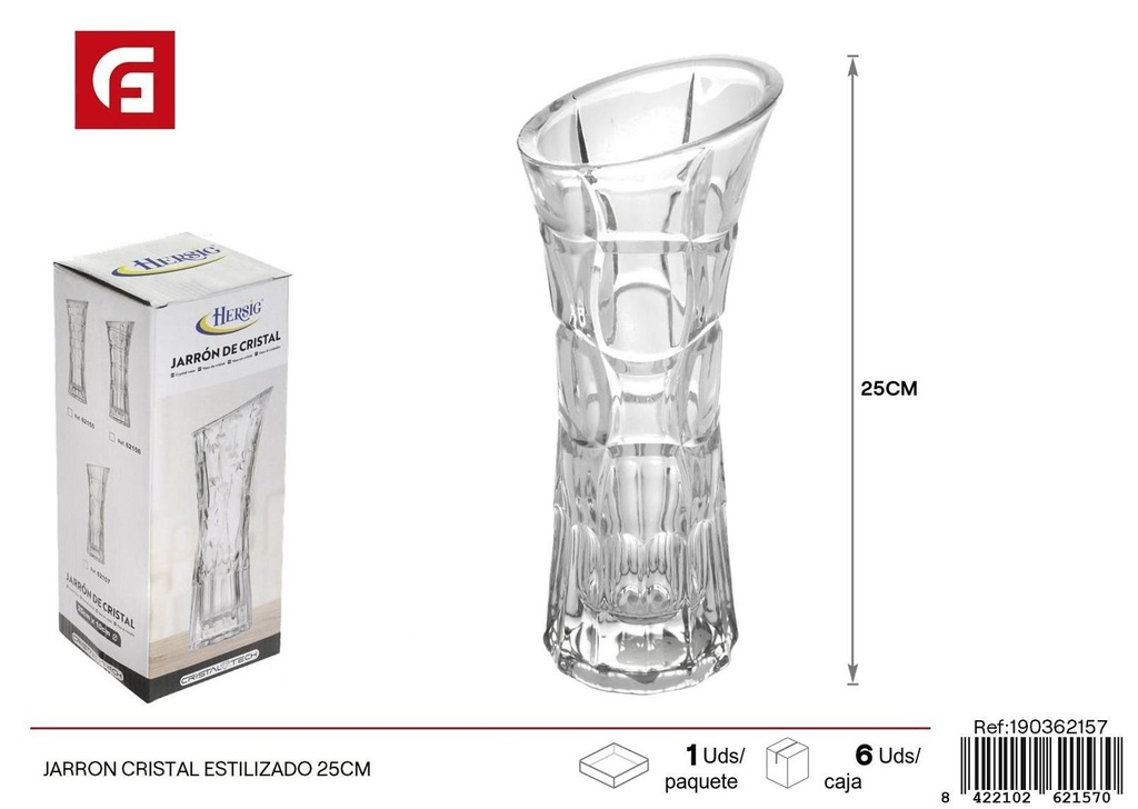 Jarrón de cristal estilizado 25cm para decoración