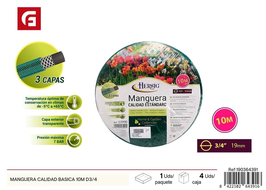 Manguera básica para jardín 10m D3/4