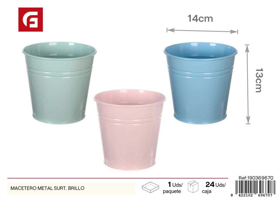 Macetero metálico brillante surtido para decoración de jardín