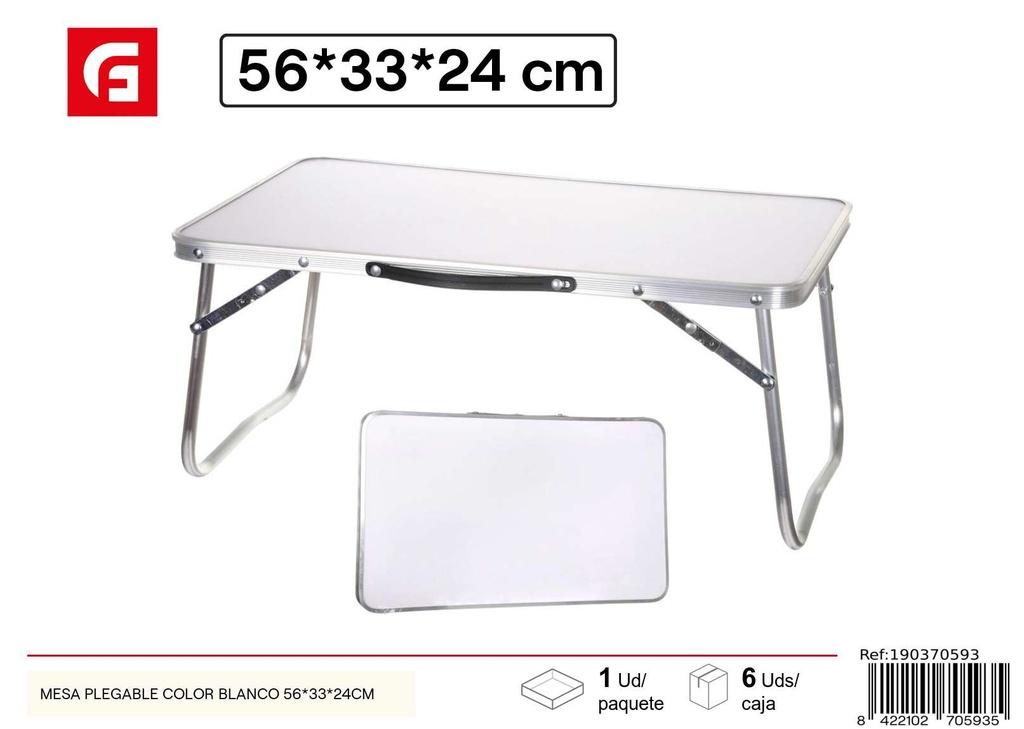 Mesa plegable color blanco 56x33x24cm para exteriores e interiores