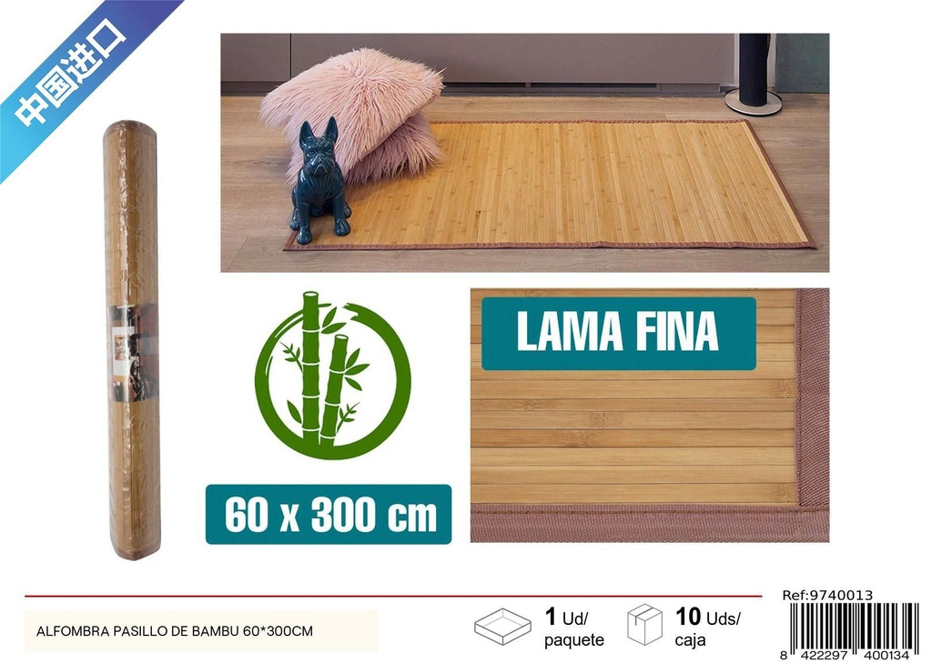 Alfombra pasillo de bambú 60x300 cm - Decoración del hogar