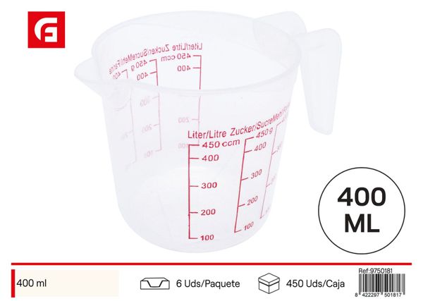 Jarra medidora de plástico 400ml