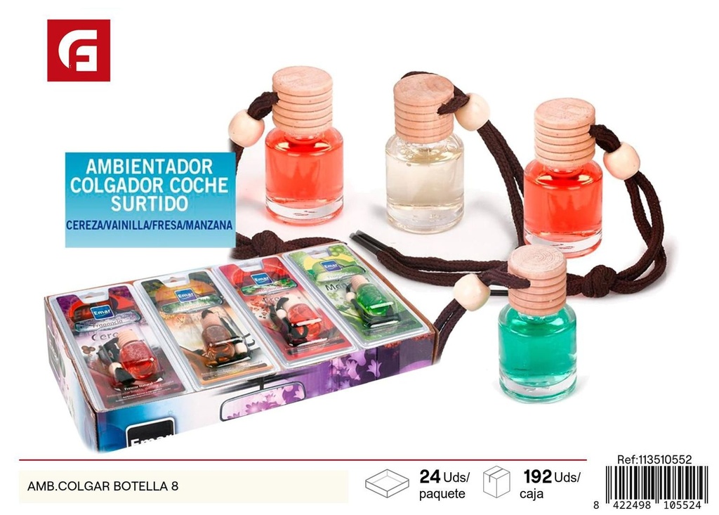 Ambientador colgante en botella 8ml para coche y hogar