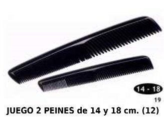 Set de 2 peines negros 14 y 18cm 12/u para peinado y cuidado del cabello