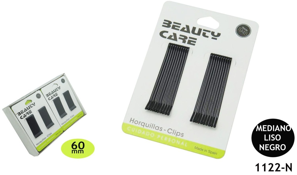 Clip para el cabello 6cm liso negro 24/u