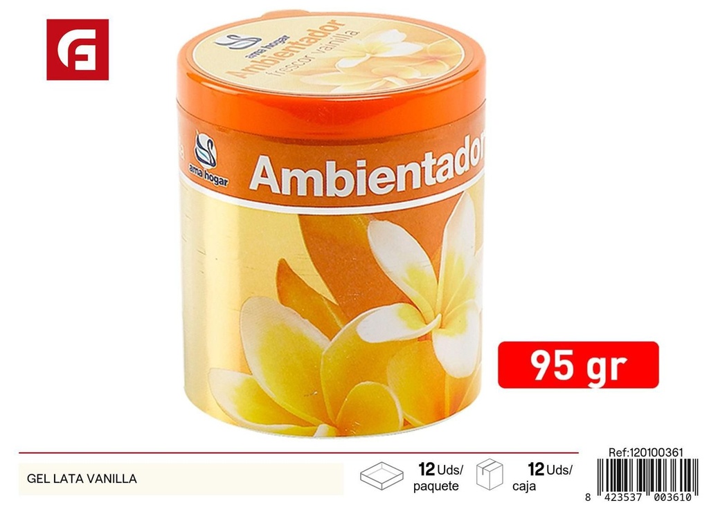 Gel ambientador en lata aroma a vainilla para hogar