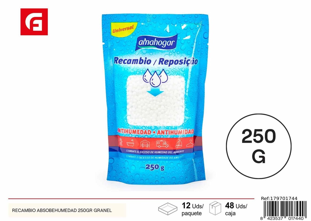 Recambio absorbehumedad 250gr granel para control de humedad