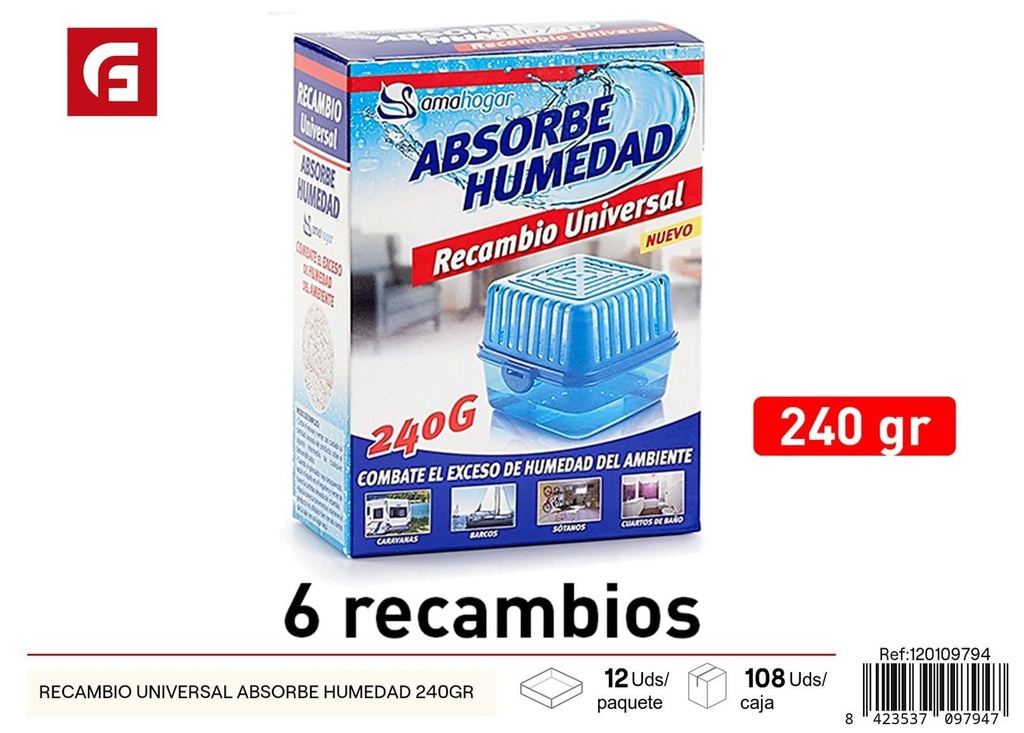 Recambio universal absorbe humedad 240gr para hogar