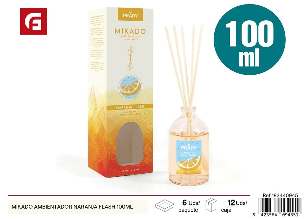 Ambientador mikado de naranja flash 100ml para aromatizar ambientes