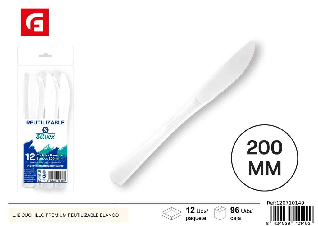 Cuchillo premium reutilizable blanco de 12 cm para fiestas y eventos