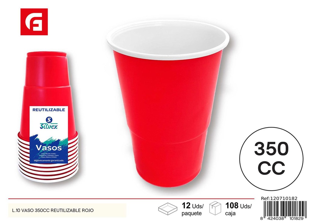 Vaso reutilizable rojo 350cc para fiestas