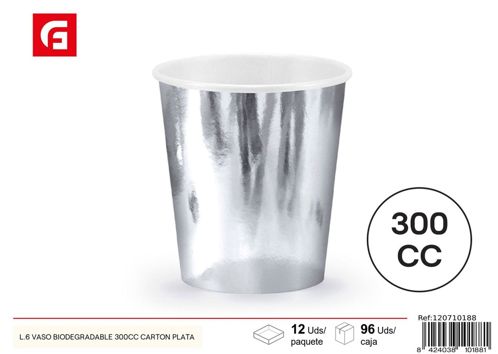 Vaso biodegradable 300cc de cartón plateado