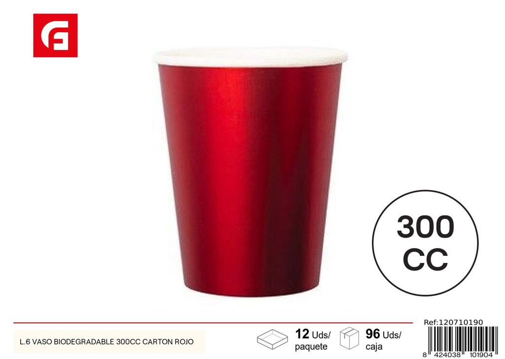 Vaso biodegradable de cartón rojo 300cc para fiestas y eventos