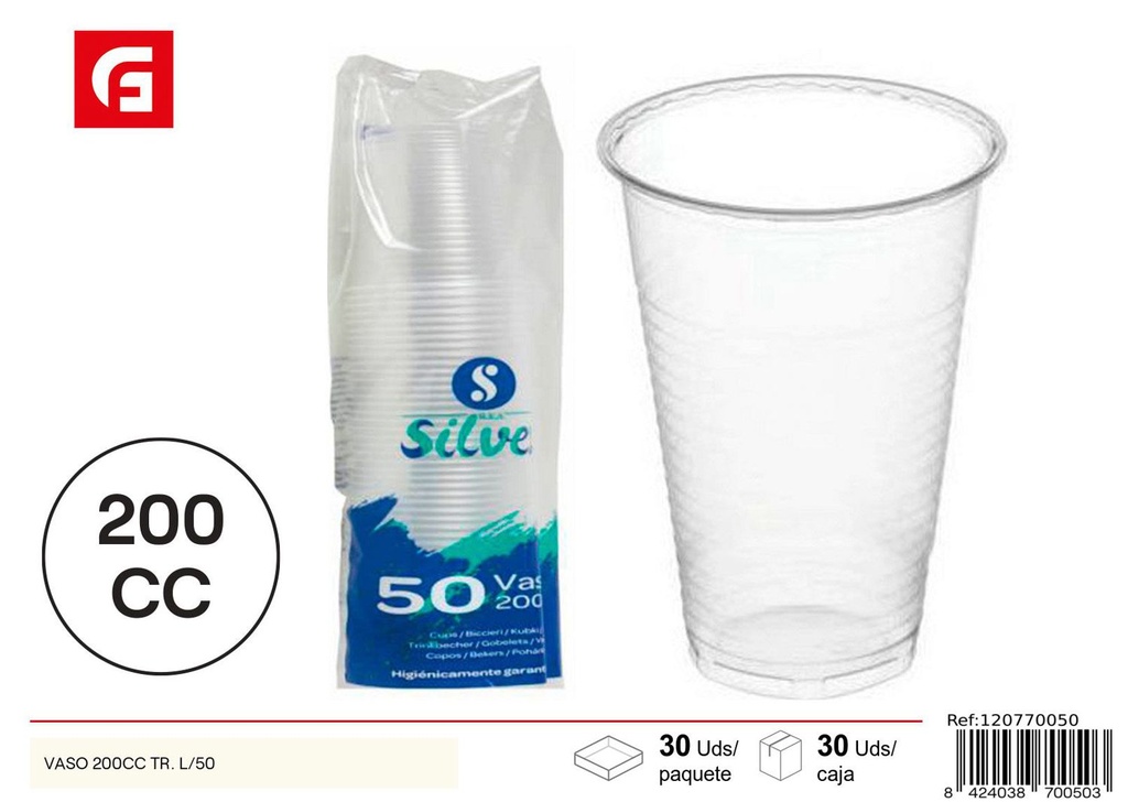 Vaso desechable 200CC 50 unidades - Vasos de plástico desechables