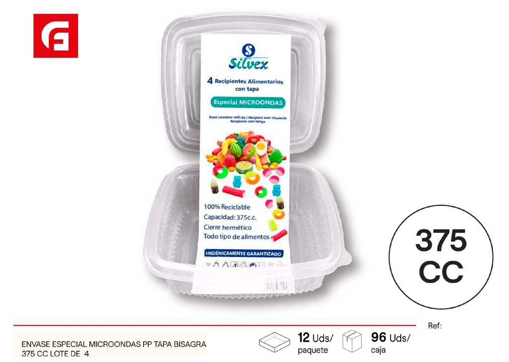 Recipiente desechable L.4 375cc especial microondas - Artículos desechables