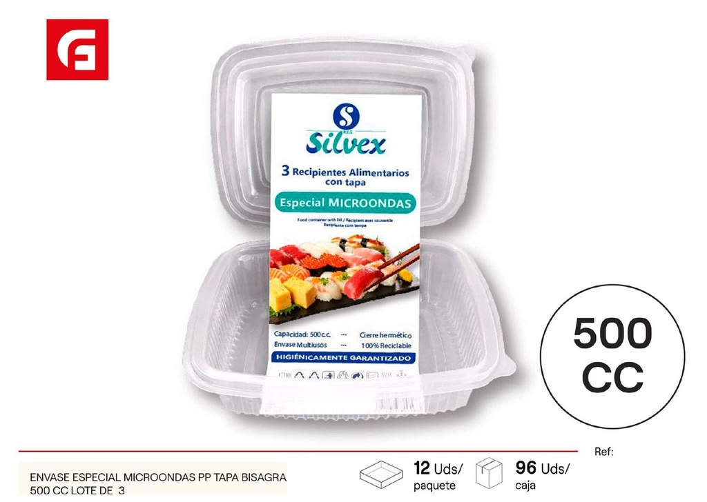 Recipiente desechable con tapa de 500cc para microondas - Utensilios desechables