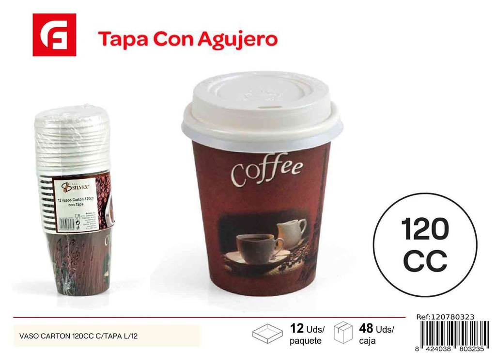 Vaso de cartón 120cc con tapa L/12 para fiestas y eventos