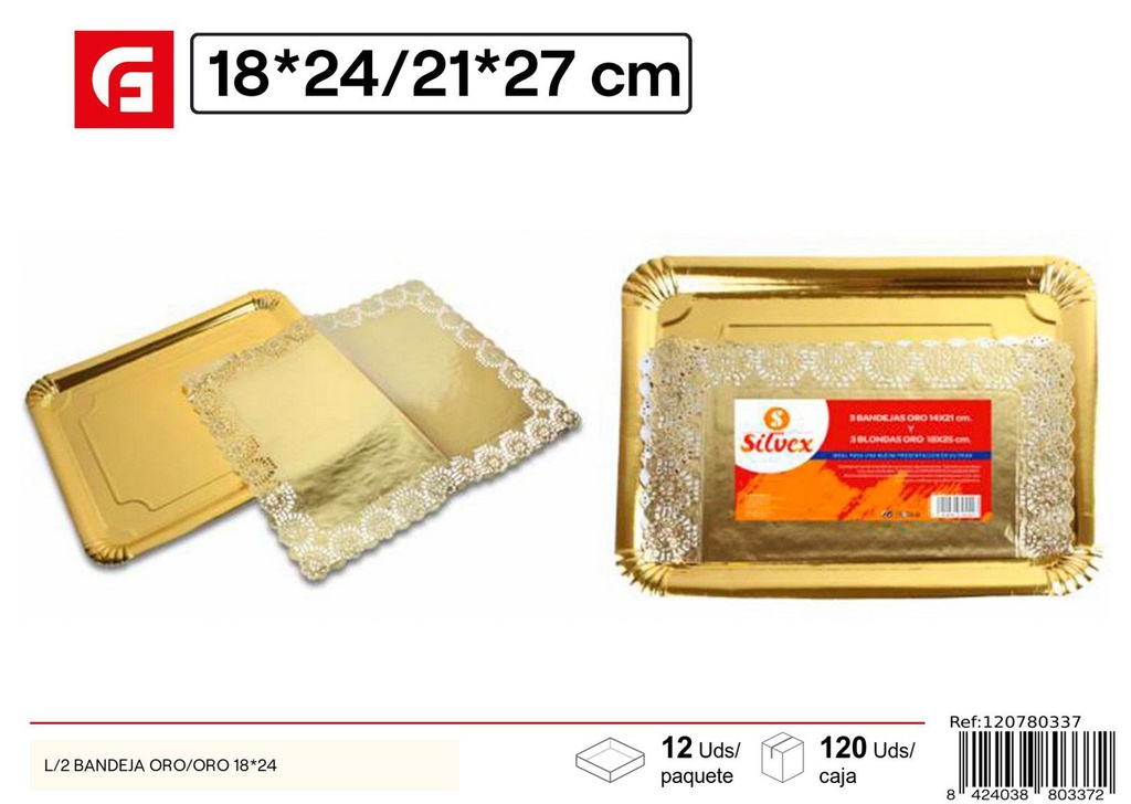 Bandeja oro/oro 18x24 para fiestas y eventos