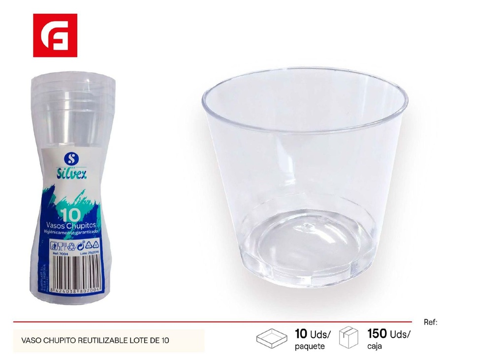 Vaso chupito reutilizable tamaño 10 - Utensilios desechables