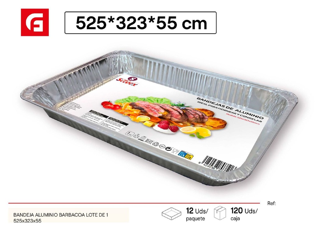 Bandeja aluminio barbacoa grande ovalada 46.8x34x8.5cm