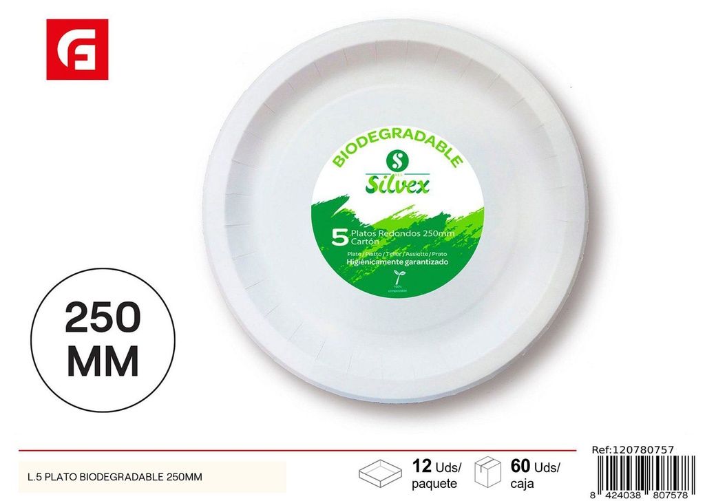 Plato biodegradable 250 mm - Utensilios desechables