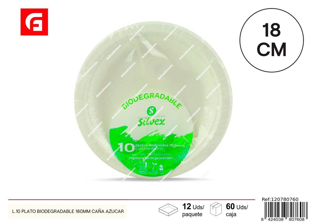 Plato biodegradable 180mm caña de azúcar desechable 10uds - fiestas y eventos