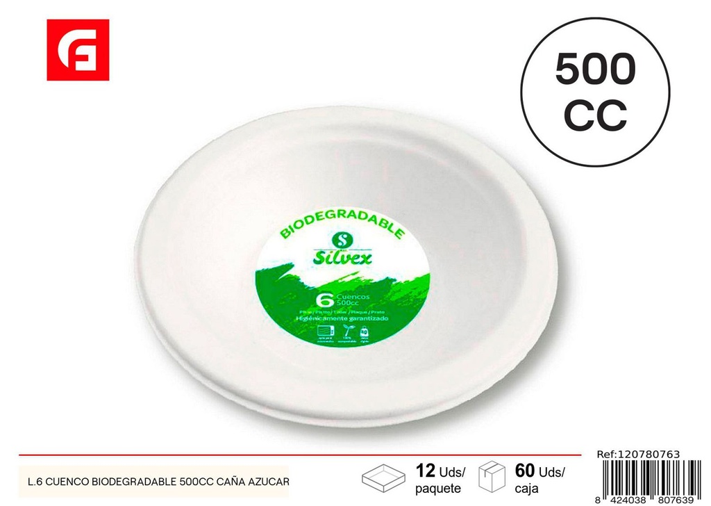 Cuenco biodegradable 500cc hecho de caña de azúcar para alimentos