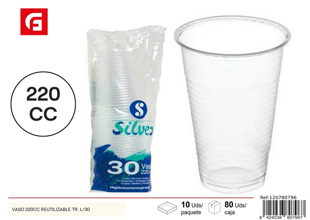 Vaso 220cc Reutilizable Tr. L/30 - Vasos desechables