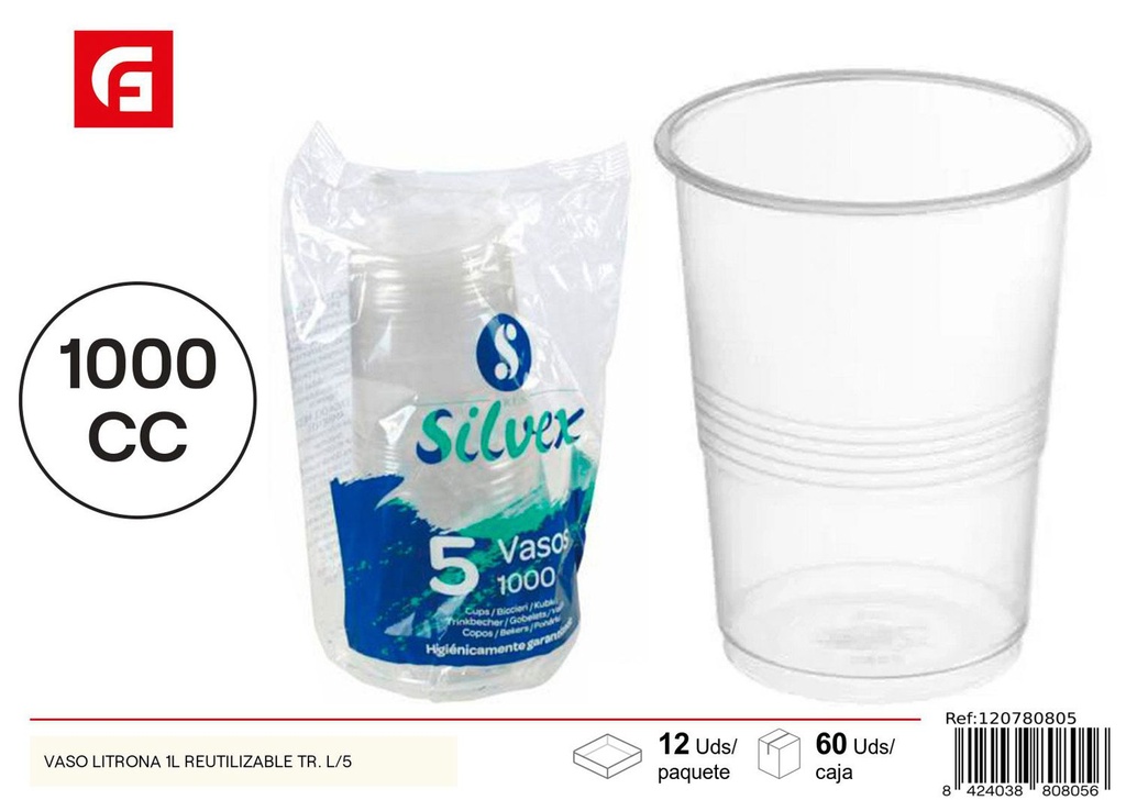 Vaso reutilizable Litrona 1L - Utensilios de cocina desechables