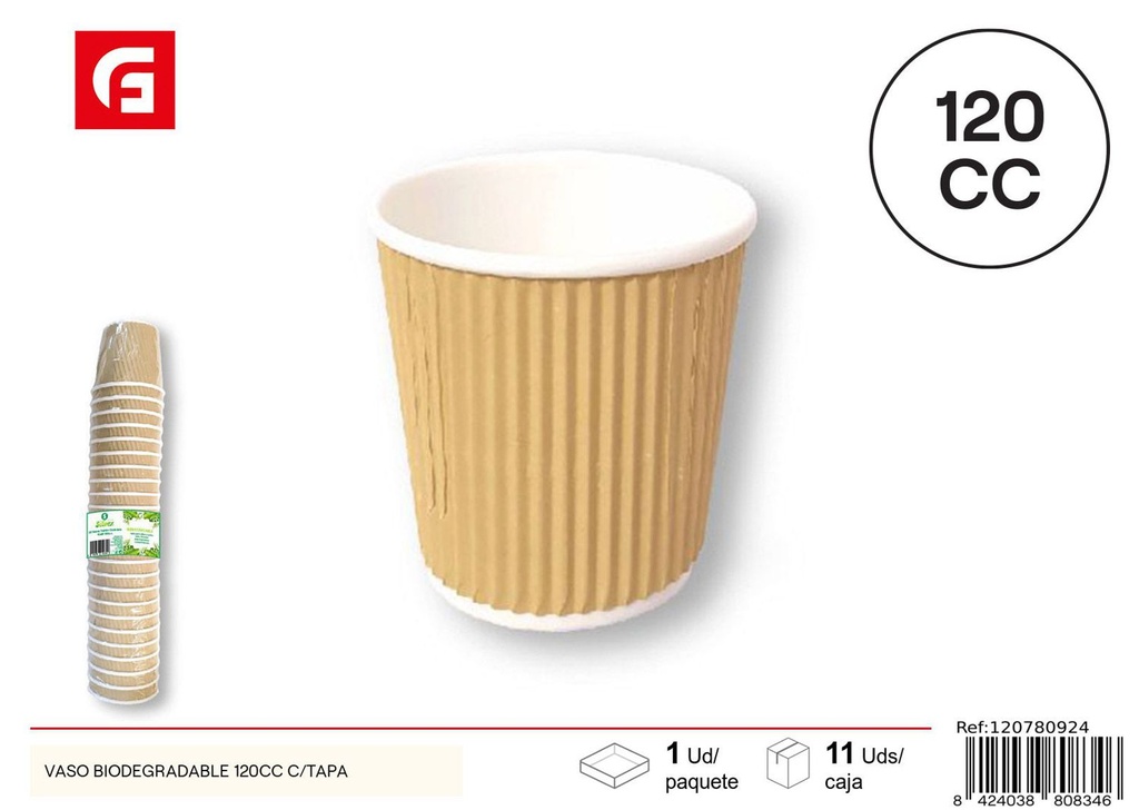 Vaso biodegradable 120cc con tapa para bebidas