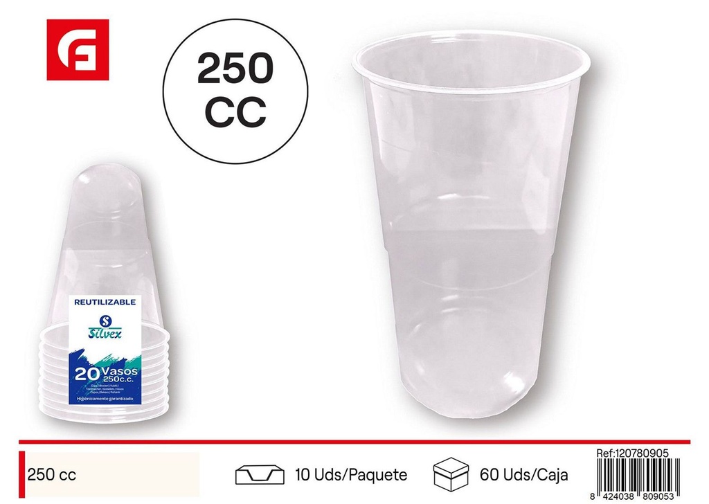 Vaso desechable 250cc para fiestas y eventos